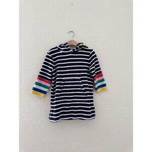 BODEN Girls Terrycloth Swim Cover Up Sz 2-3 Toddler Blue Striped Rainbow Hooded
